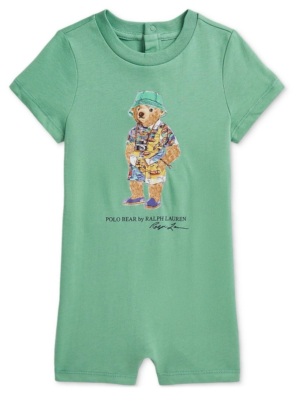 Polo by Ralph Lauren Green Bear Graphic Short Sleeve One-Piece 6M